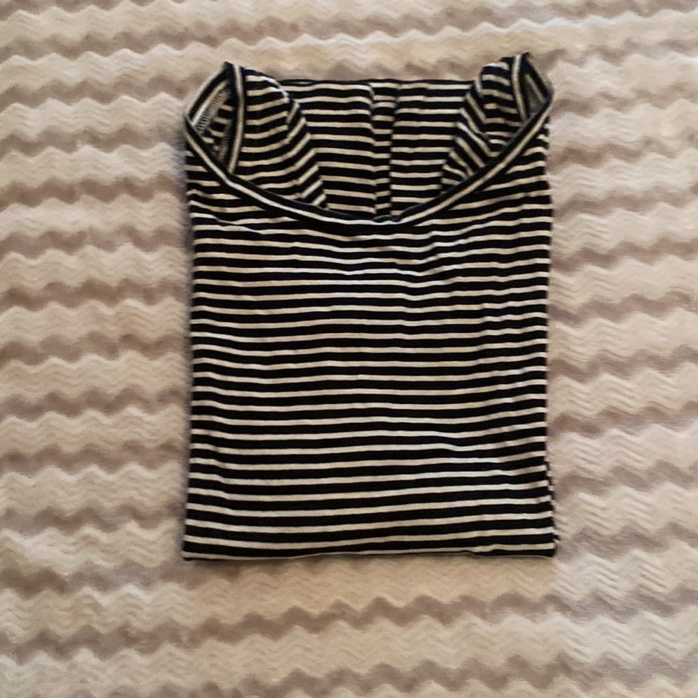 J. Crew Off The Shoulder Navy Blue and White Striped Tee Size XS